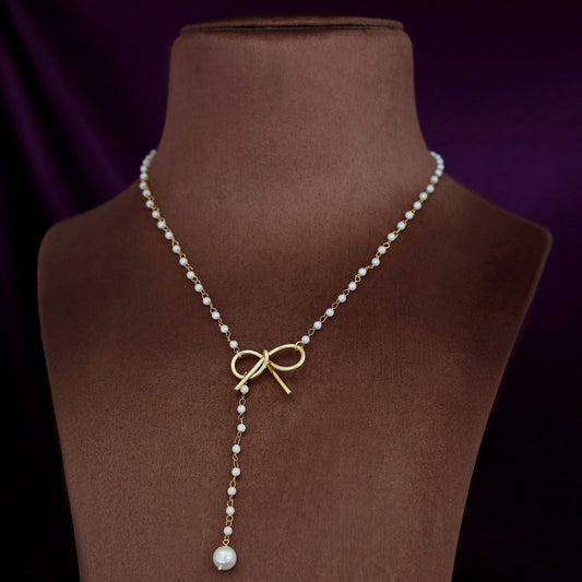 Layer Ribbon Pearl Neckpiece